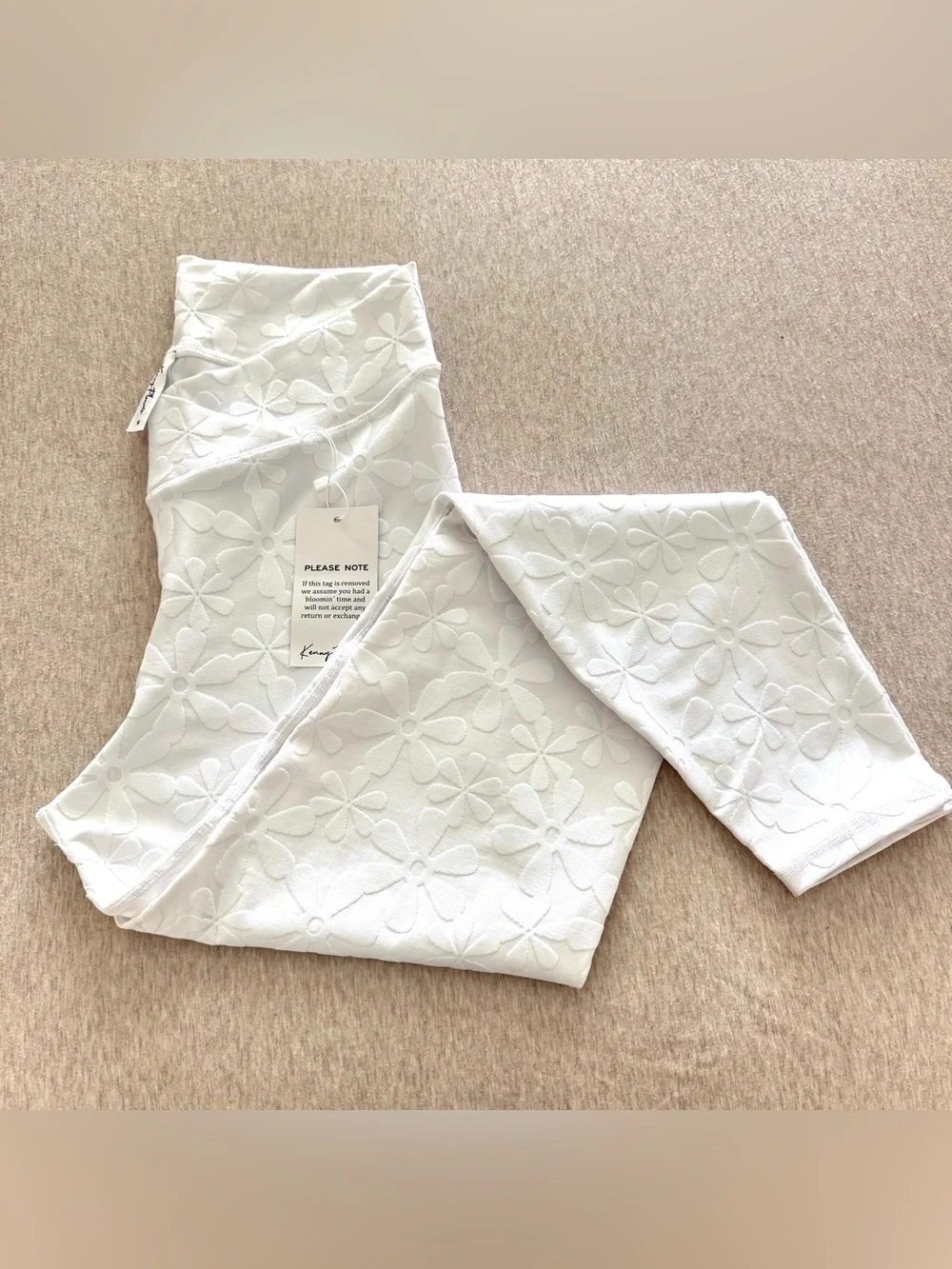 Kenny Flowers The Santorini White Floral Jacquard High-Waist Leggings Sz Medium